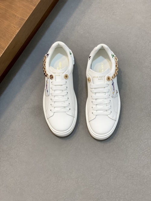 Louis Vuitton White Leather Sneakers with 3D Embossed Logo,Couple Shoes 1 Louis Vuitton White Leather Sneakers with 3D Embossed Logo,Couple Shoes