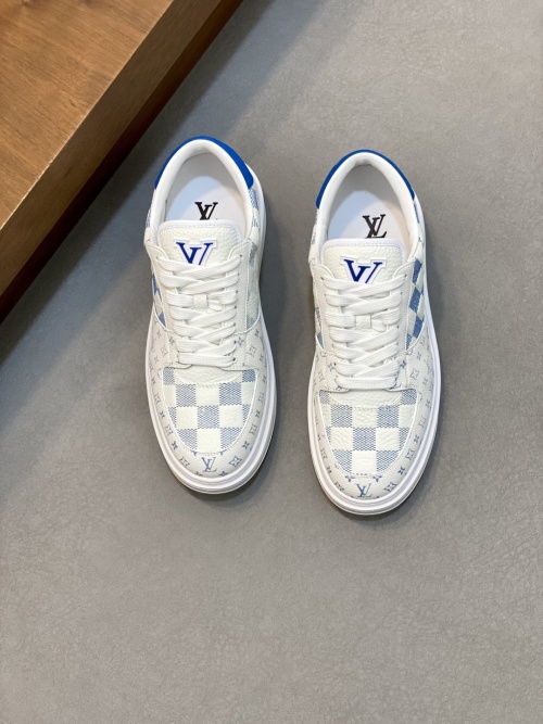 Louis Vuitton Men's White Leather Casual Sneakers with Monogram Detail