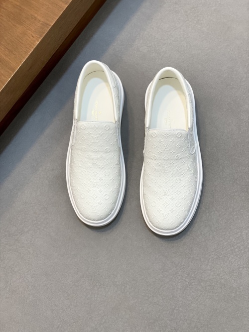 Louis Vuitton Men's White Leather Monogram Embossed Slip-On Sneakers 37 Louis Vuitton Men's White Leather Monogram Embossed Slip-On Sneakers