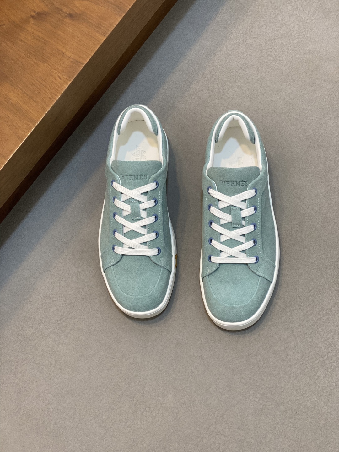 HHermes Kiddy Slip-On Sneakers in Suede and Denim with Signature H Detail