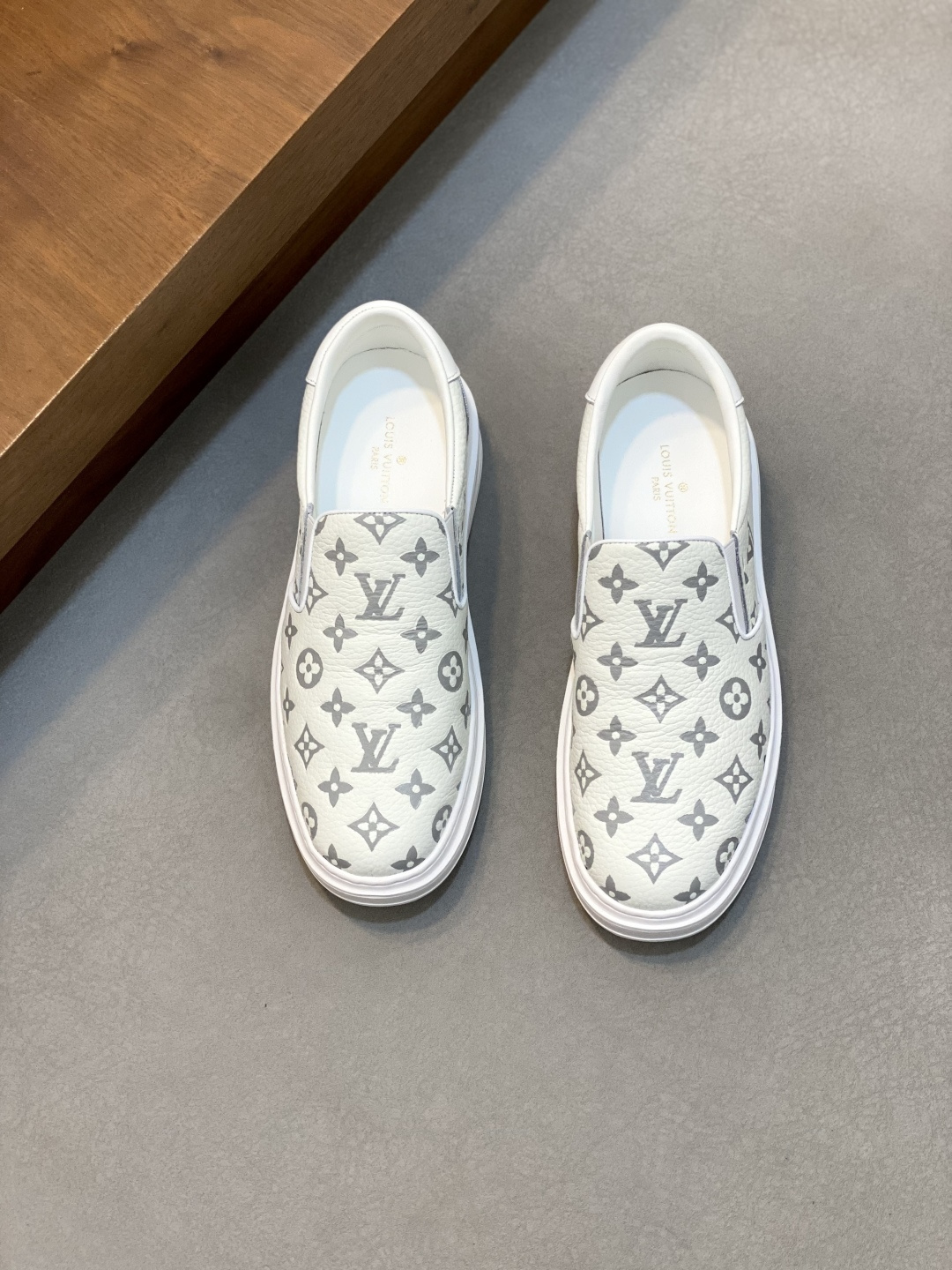 Louis Vuitton Men's Monogram Embossed Leather Slip-On Sneakers
