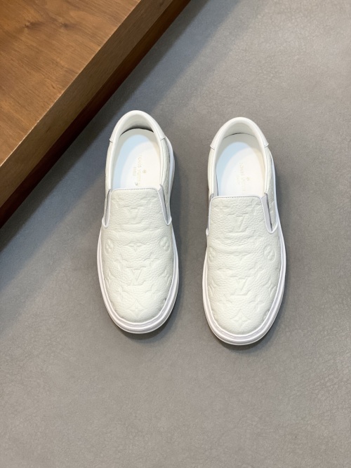 Louis Vuitton White Leather Embossed Slip-On Sneakers, Luxurious Comfort 1 Louis Vuitton White Leather Embossed Slip-On Sneakers, Luxurious Comfort