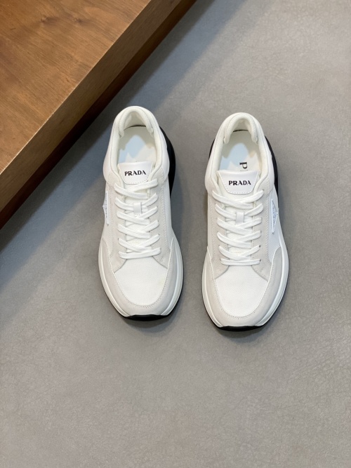 Prada Men's White Leather & Mesh Sneakers with Iconic Logo - Modern Style 1 Prada Men's White Leather & Mesh Sneakers with Iconic Logo - Modern Style