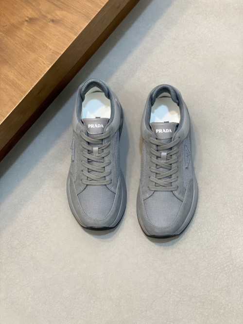 Prada Men's Leather and Mesh Panelled Sneakers, Lace-up Comfort Walking Shoes