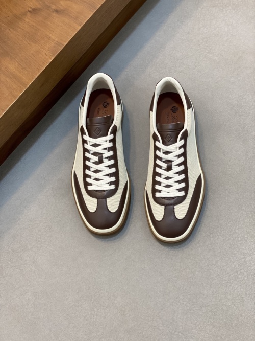 Loro Piana Men's White & Brown Leather Lace-Up Sneakers, Size 39-44 1 Loro Piana Men's White & Brown Leather Lace-Up Sneakers, Size 39-44