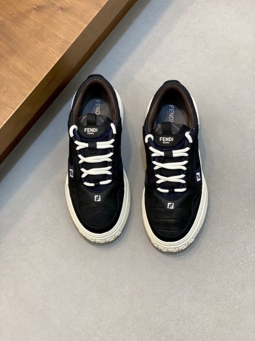 Fendi Men's Black Leather Lace-Up Sneakers with Embossed Fendi Logo 1 Fendi Men's Black Leather Lace-Up Sneakers with Embossed Fendi Logo