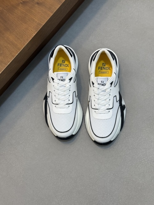 Fendi Flow Men's White Leather Lace-Up Sneakers with Lycra Details