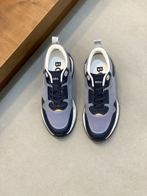 BOSS Men's Mixed Material Lace-Up Sneakers - Lightweight and Breathable 1 BOSS Men's Mixed Material Lace-Up Sneakers - Lightweight and Breathable