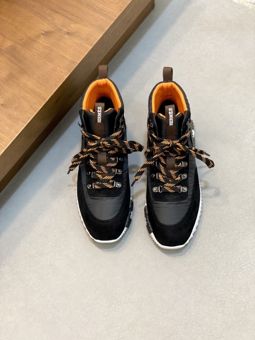 Hermes Men's High-Top Sneakers in Leather and Waterproof Fabric 1 Hermes Men's High-Top Sneakers in Leather and Waterproof Fabric