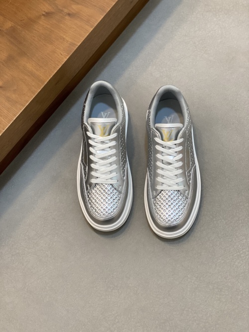 Louis Vuitton Men's Silver Leather Monogram Casual Sneakers, Lightweight TPU Outsole 1 Louis Vuitton Men's Silver Leather Monogram Casual Sneakers, Lightweight TPU Outsole