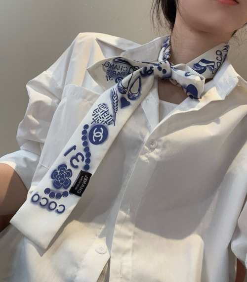 Chanel Twilly Silk Scarf, 120x6cm - Versatile Fashion Accessory 1 Chanel Twilly Silk Scarf, 120x6cm - Versatile Fashion Accessory