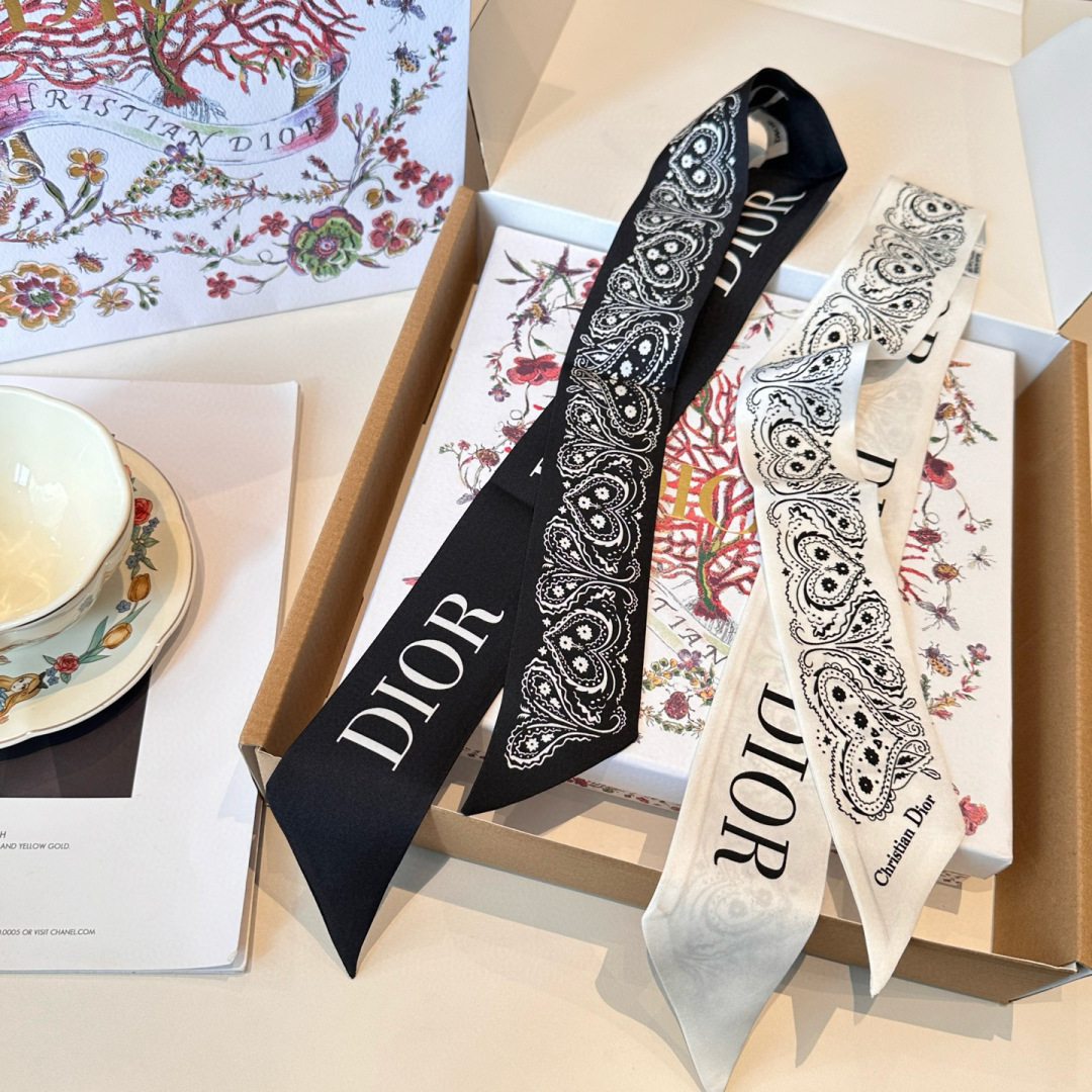 Dior Double-Layer Twilly Scarf with Multiple Uses, 6 x 100cm, Silk Fabric