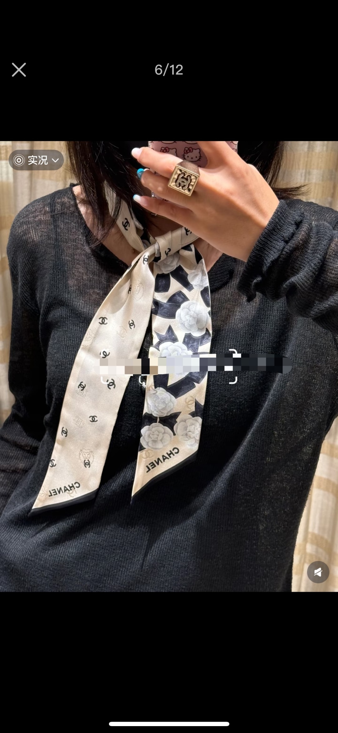 Chanel 25A Twilly Scarf - Camellia Design, Elegant Hair and Bag Accessory