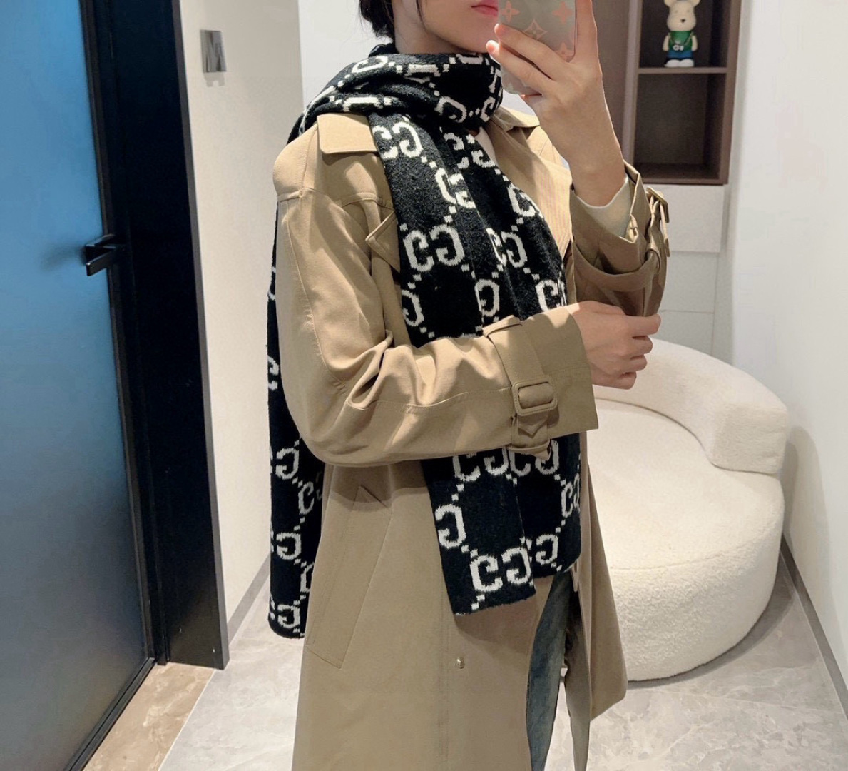  爆款上👍👍 G家独家牛货🐂 高端品质针织拼接围巾‼️这种精品是市场上及其少见的，GG元素针织毛线真是超