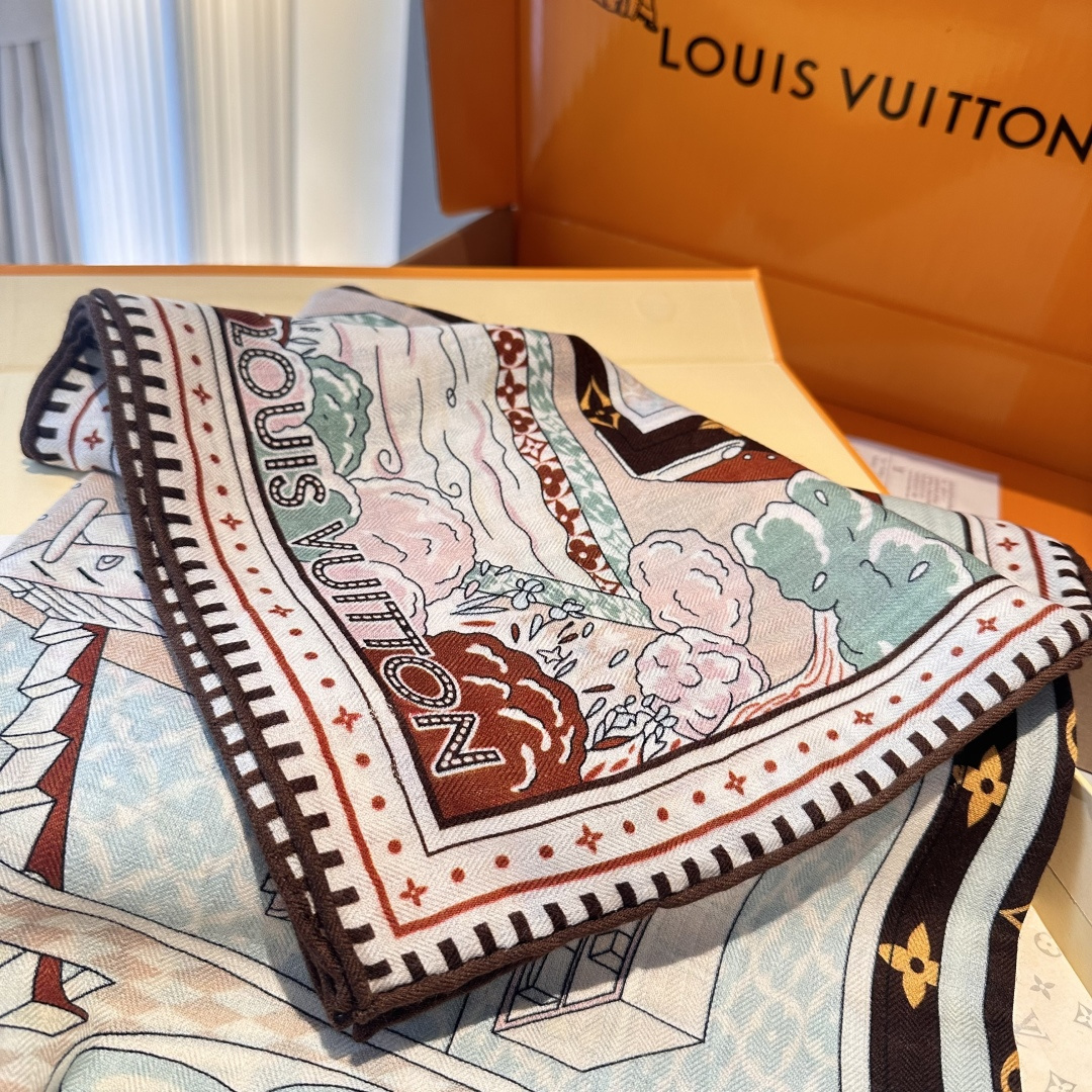 ❄【双面同色】原单Lv140cm丝绒方本款方巾，丝印工艺刻画丰富细节，描绘 Monogram 薇薇安之家