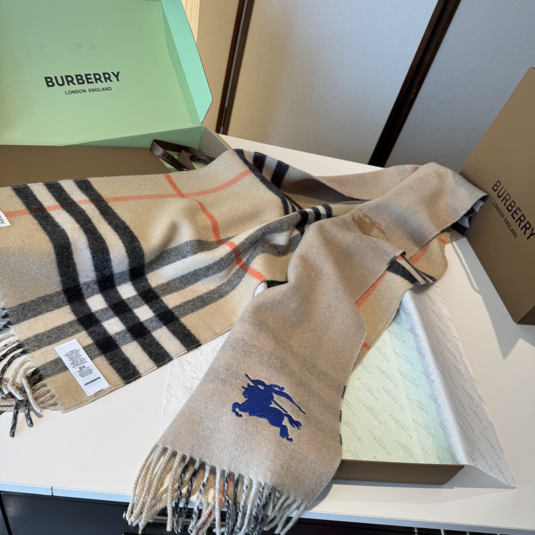 ❤️最新款 B双刺 双面刺绣➕印花➕提花 大密度双面羊绒格子围巾 超高难度工艺 绝非一般coPy能做 原