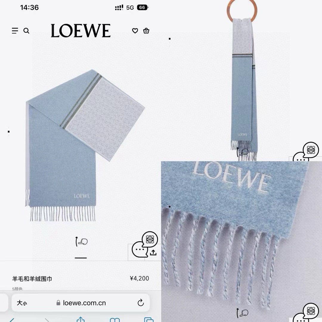 [色][色] LOEWE新款羊绒羊毛混纺提花围巾🧣 超级推荐❗️ 材质：90%羊毛，10%山羊绒，尺寸：