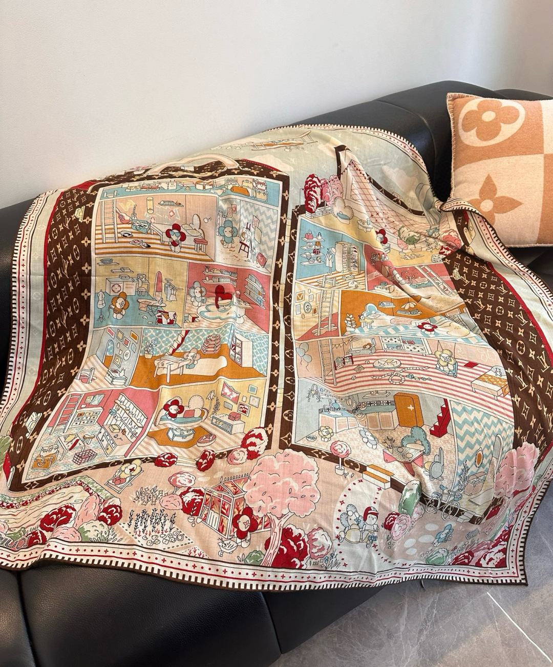 ❄【双面同色】原单Lv140cm丝绒方本款方巾，丝印工艺刻画丰富细节，描绘 Monogram 薇薇安之家