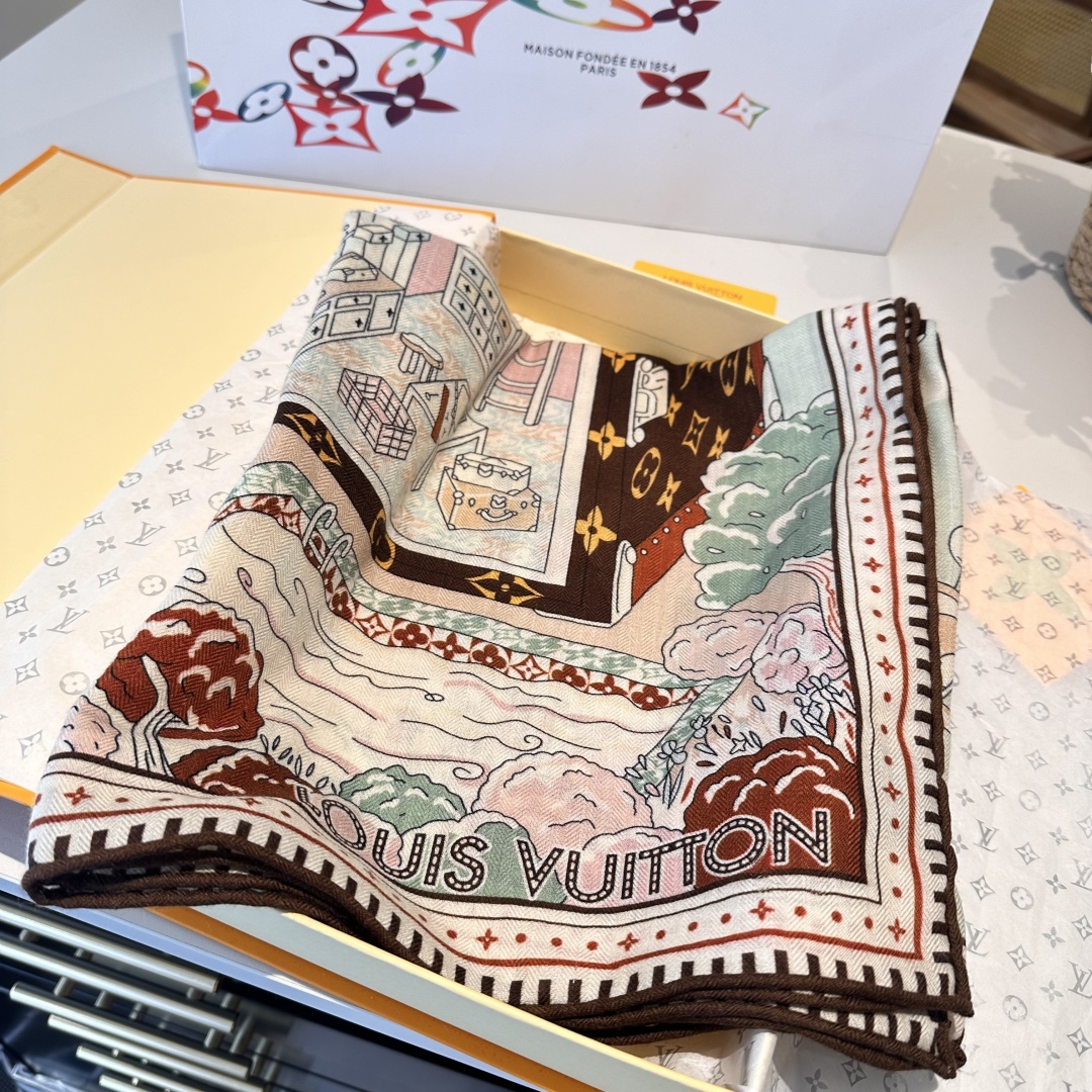 ❄【双面同色】原单Lv140cm丝绒方本款方巾，丝印工艺刻画丰富细节，描绘 Monogram 薇薇安之家