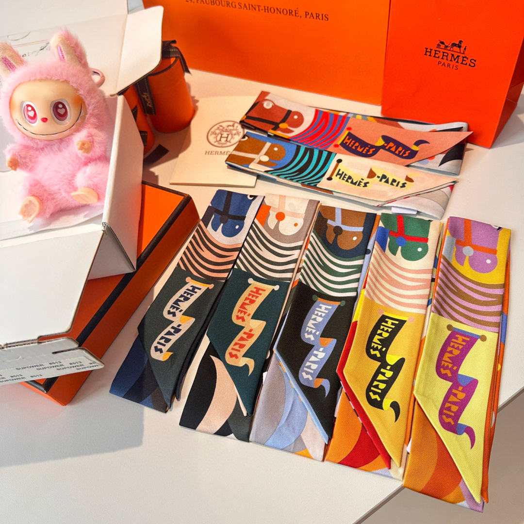 Hermes Silk Twilly Scarf - Grand Parade Design, 100% Twill Silk, 5x86cm