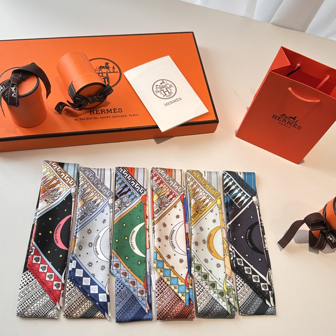 Hermes Twilly Silk Scarf, 5x86cm, Heavyweight Twill, Double-Sided Design