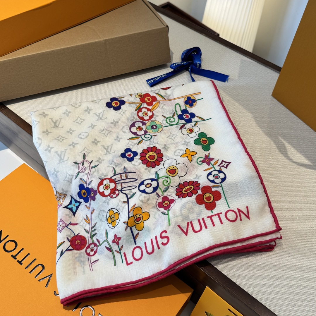 ❄【双面同色】原单Lv140cm丝绒方本款方巾，丝印工艺刻画丰富细节，描绘 Monogram 薇薇安之家