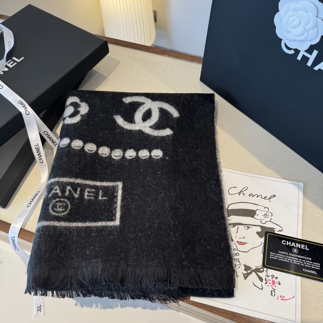 珍珠款 原单𝑪𝒉 50*200cm.100%山羊绒精选顶级山羊绒/绵羊毛/桑蚕丝，融合精湛工艺。触感细腻