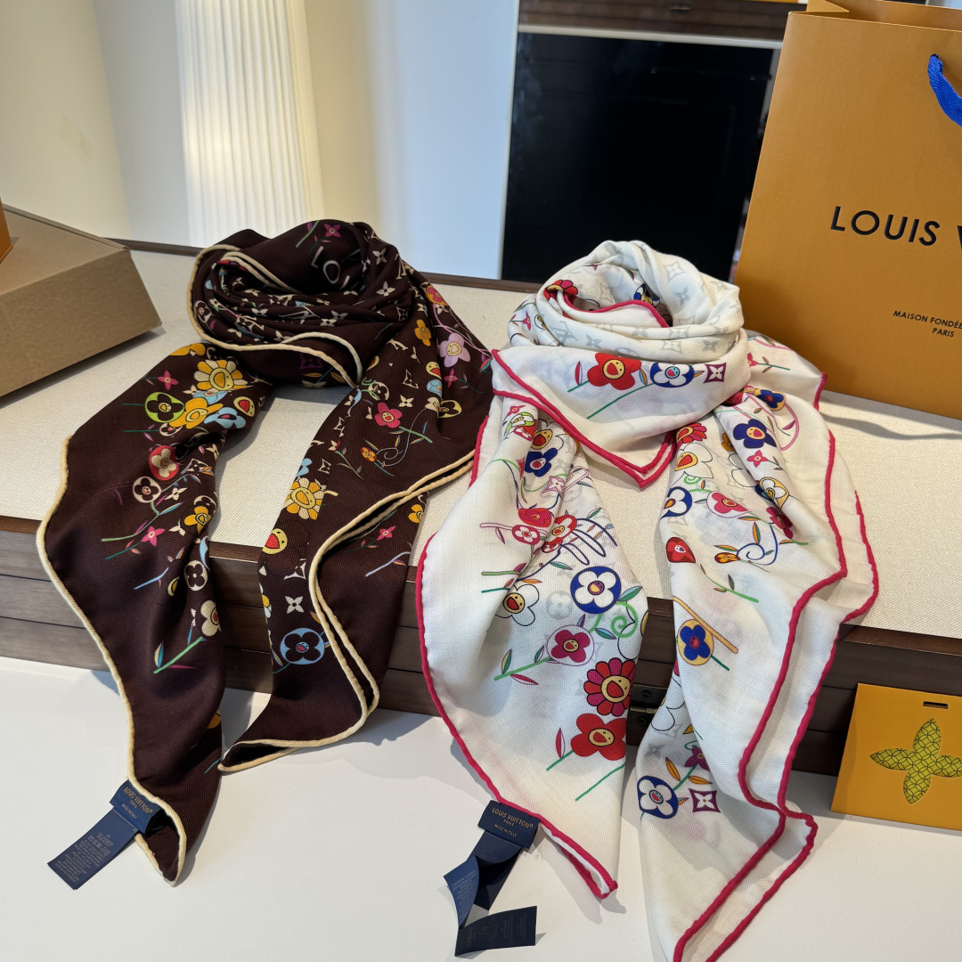 ❄【双面同色】原单Lv140cm丝绒方本款方巾，丝印工艺刻画丰富细节，描绘 Monogram 薇薇安之家