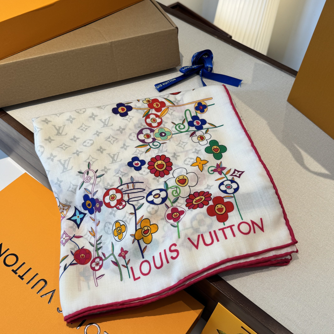❄【双面同色】原单Lv140cm丝绒方本款方巾，丝印工艺刻画丰富细节，描绘 Monogram 薇薇安之家