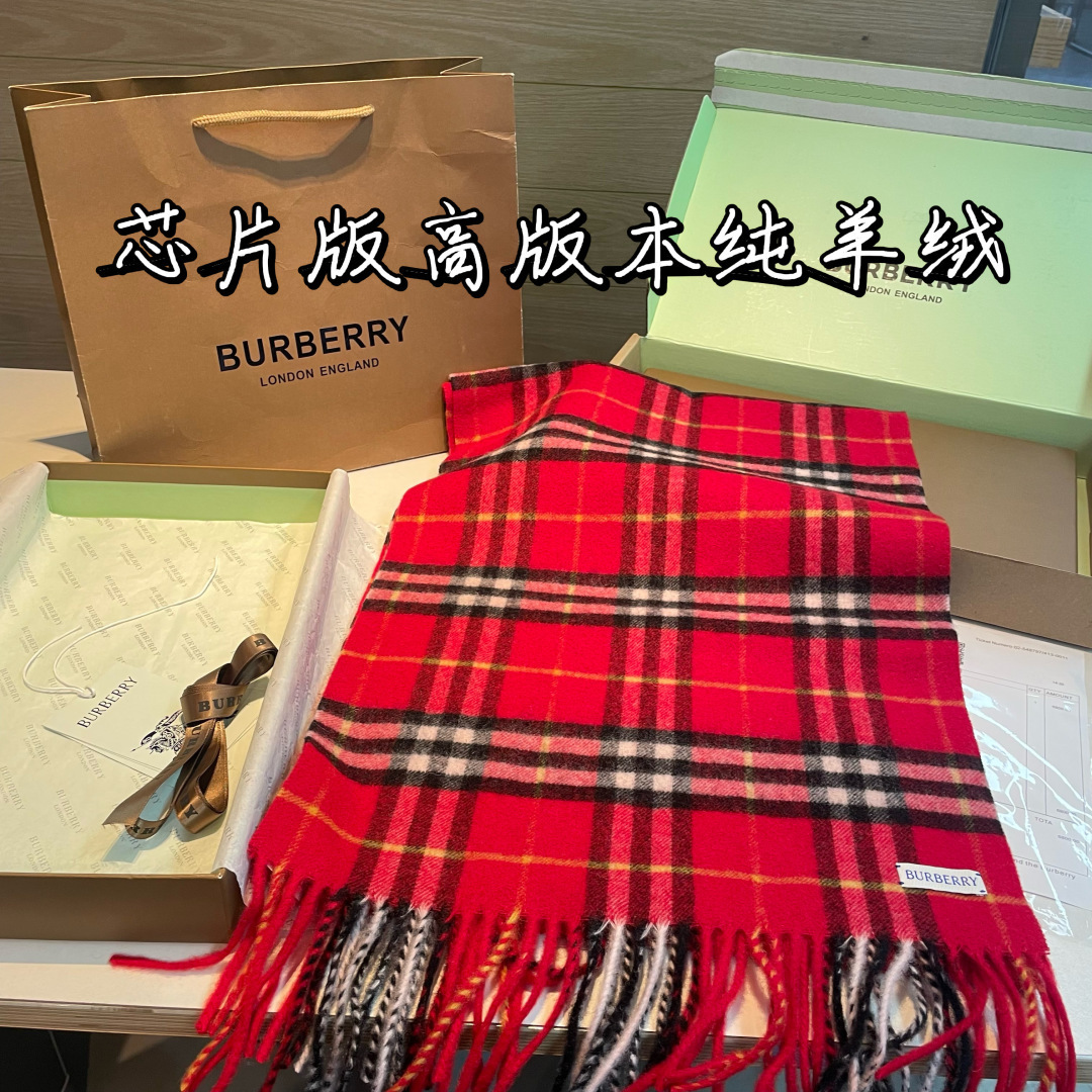 Burberry圣诞款羊绒版本金婧，张婧仪，周洁琼同款围巾新年福利苏格兰大红格围巾，走英国的单， 这款是
