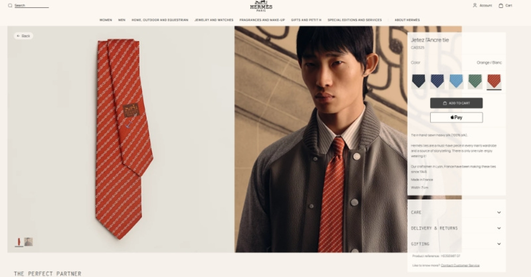 特 爱马仕最新款领带 “抛锚起航”领带手工缝制重磅真丝领带（100%桑蚕丝）。爱马仕领带是每位男士衣橱中