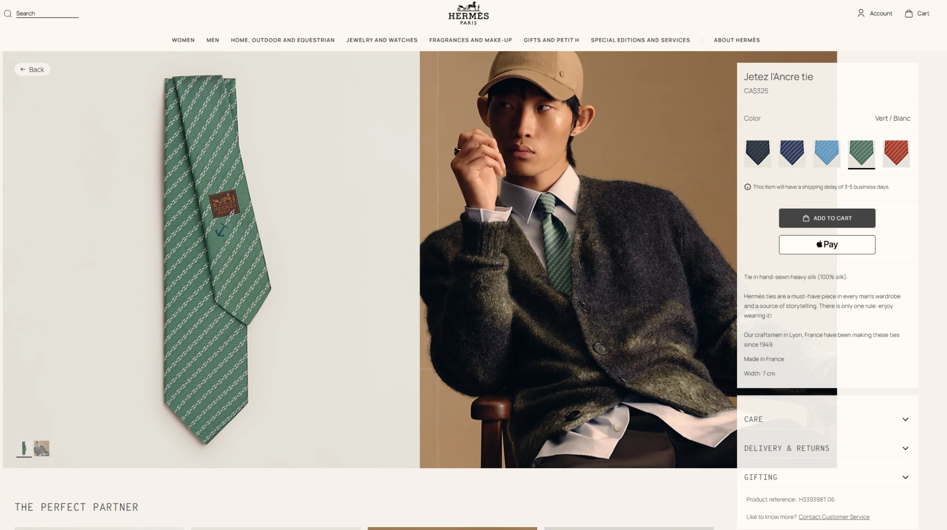 特 爱马仕最新款领带 “抛锚起航”领带手工缝制重磅真丝领带（100%桑蚕丝）。爱马仕领带是每位男士衣橱中