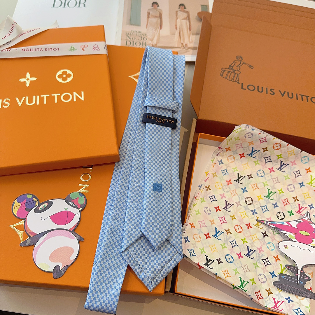 LV领带 新款来袭 路易威登经典领带👔「棋盘格子」l'花纹，男士必备单品超时尚！高端品质 版型面料都达到