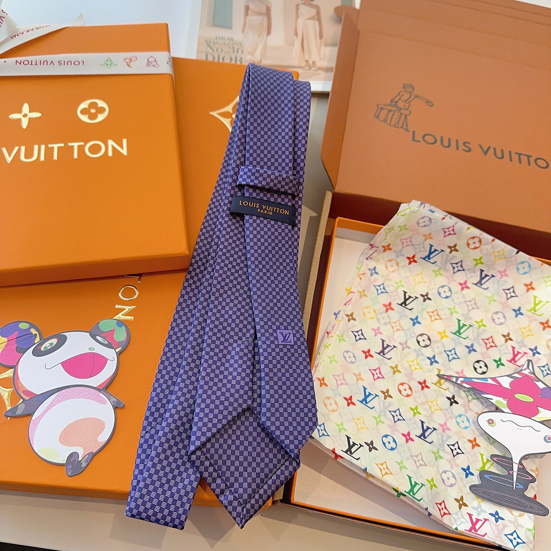 LV领带 新款来袭 路易威登经典领带👔「棋盘格子」l'花纹，男士必备单品超时尚！高端品质 版型面料都达到