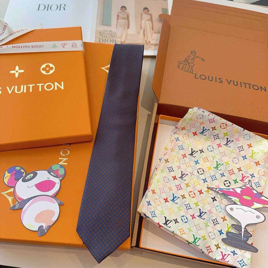 LV领带 新款来袭 路易威登经典领带👔「棋盘格子」l'花纹，男士必备单品超时尚！高端品质 版型面料都达到