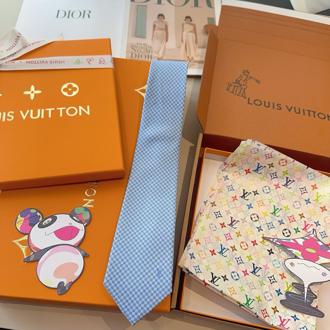 LV领带 新款来袭 路易威登经典领带👔「棋盘格子」l'花纹，男士必备单品超时尚！高端品质 版型面料都达到