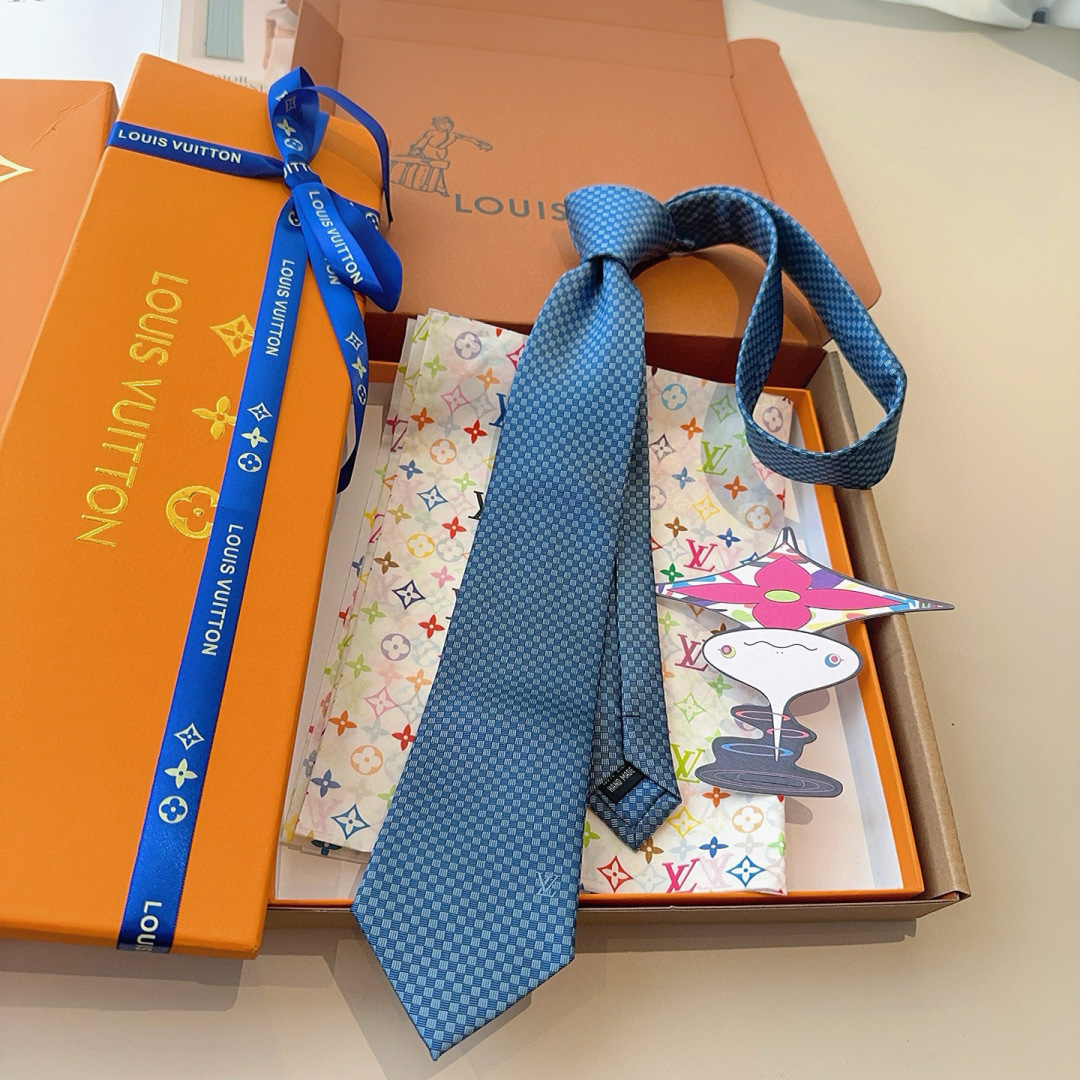 LV领带 新款来袭 路易威登经典领带👔「棋盘格子」l'花纹，男士必备单品超时尚！高端品质 版型面料都达到