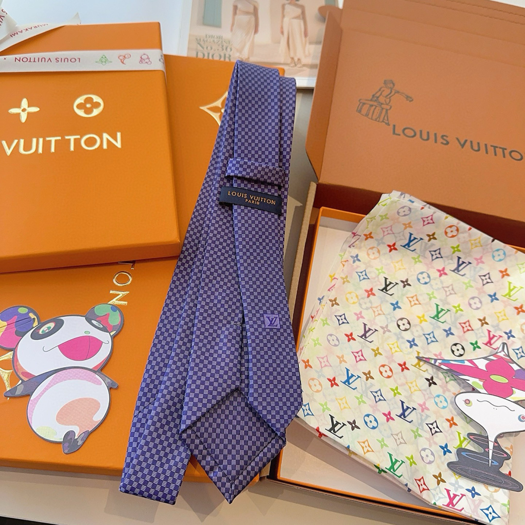 LV领带 新款来袭 路易威登经典领带👔「棋盘格子」l'花纹，男士必备单品超时尚！高端品质 版型面料都达到