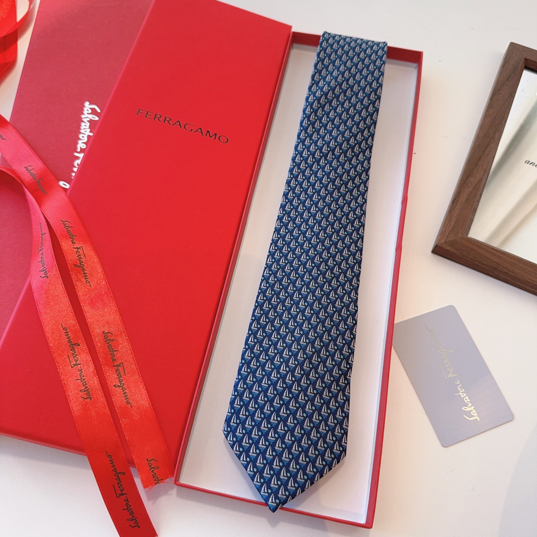 特 配包装 菲拉格慕男士新款领带系列👔👔，让男士可以充分展示自己个性。100%顶级斜纹真丝手工定制‼