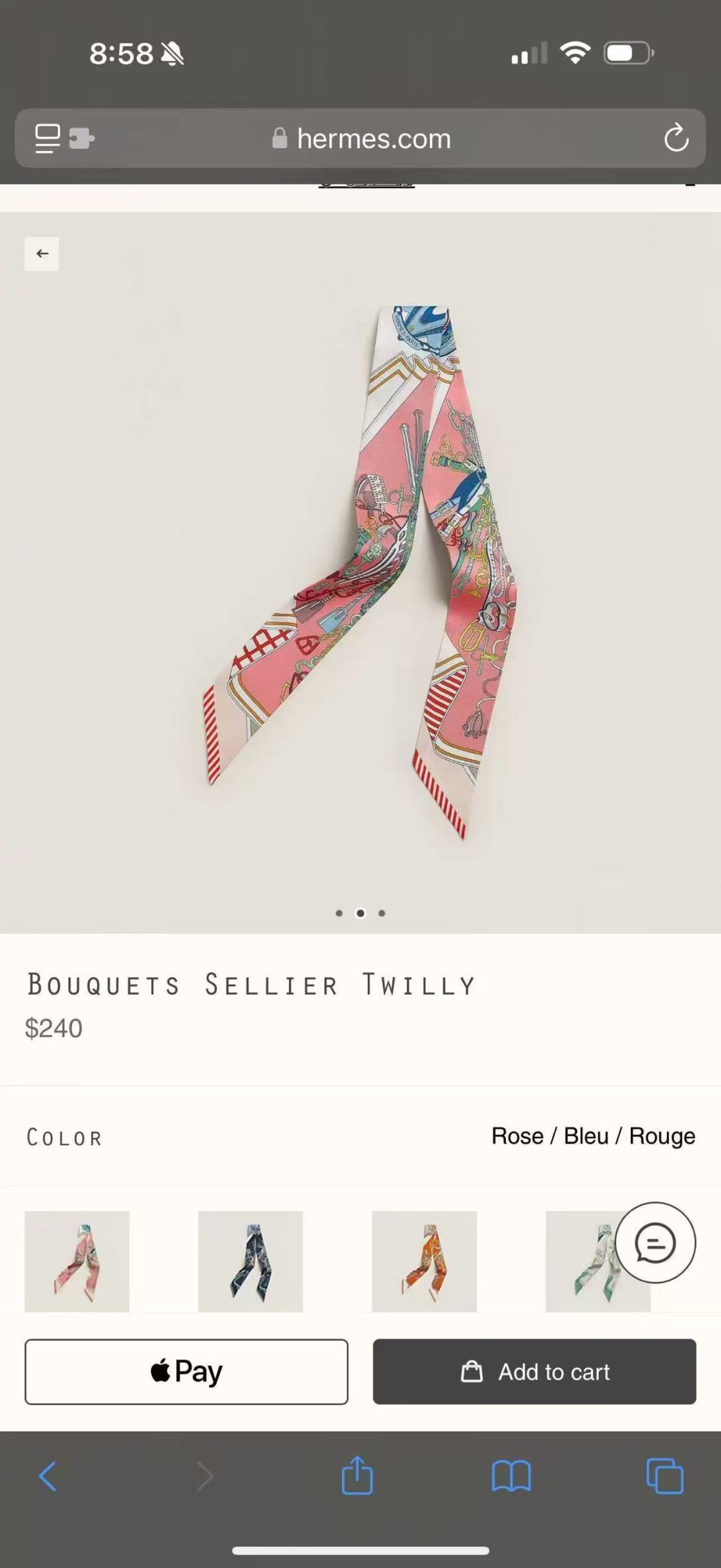 NO:895976,, Saddle Bouquet Twilly Silk Ribbon (mulberry silk). This small silk accessory can be worn in endless ways and can add smart fun to your daily look!  Made in France. Designer Pierre Marie Size 5 x 86.5 cm Silk scarf, streamer, streamer, hair bundle, real silk19860909,鞍具花束 Twilly真丝缎带（桑蚕丝）. 这款小巧的真丝配饰佩戴方式千变万化,可为您的日常造型增添灵动妙趣！ 法国制造. 设计师皮埃尔·马里（Pierre Marie） 尺寸5 x 86.5厘米丝巾,飘带,飘带，发束,real silk,accessory