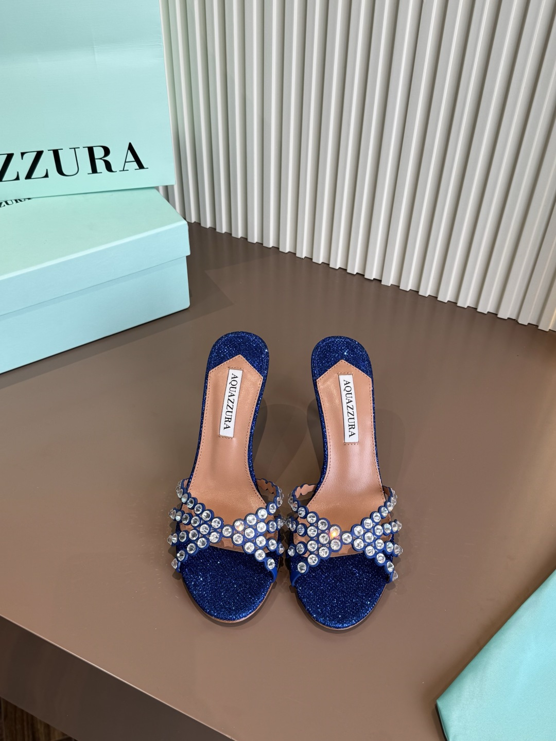 Aquazzura 水鑽 藍色 亮片 高跟 拖鞋
