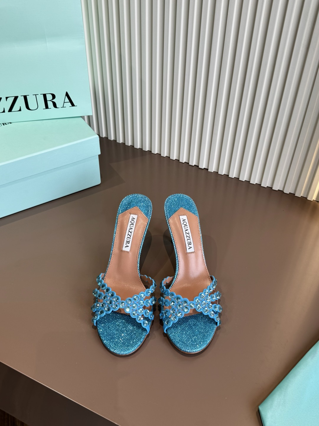 Aquazzura 拖鞋 燙鑽 PVC 藍色 高跟