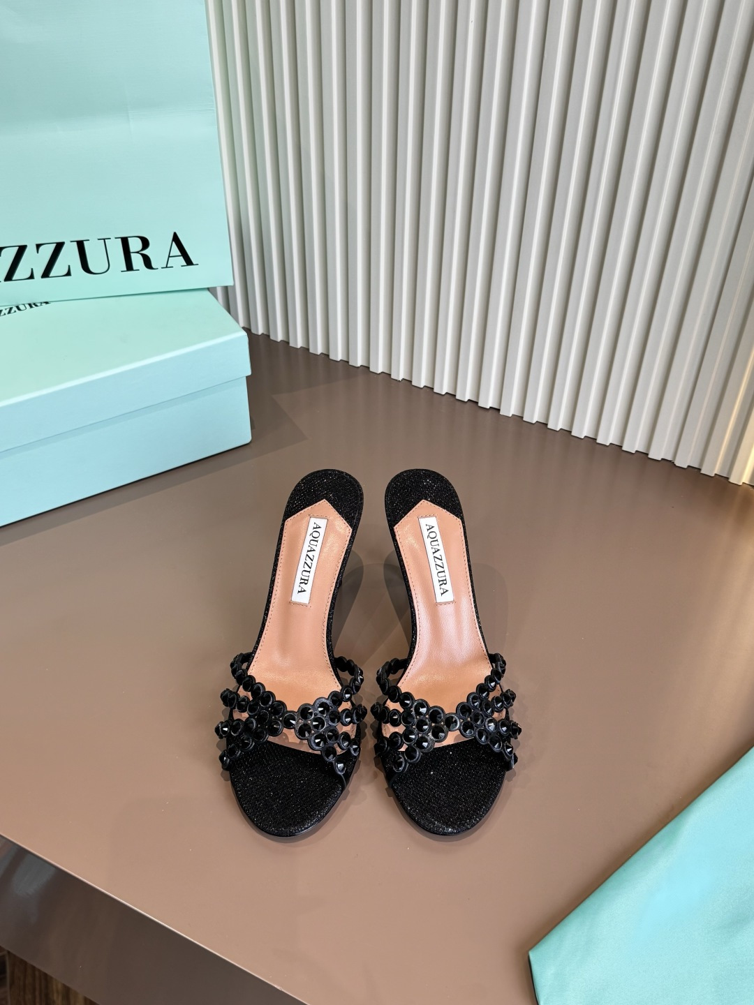 Aquazzura 拖鞋 燙鑽 PVC 高跟 黑色