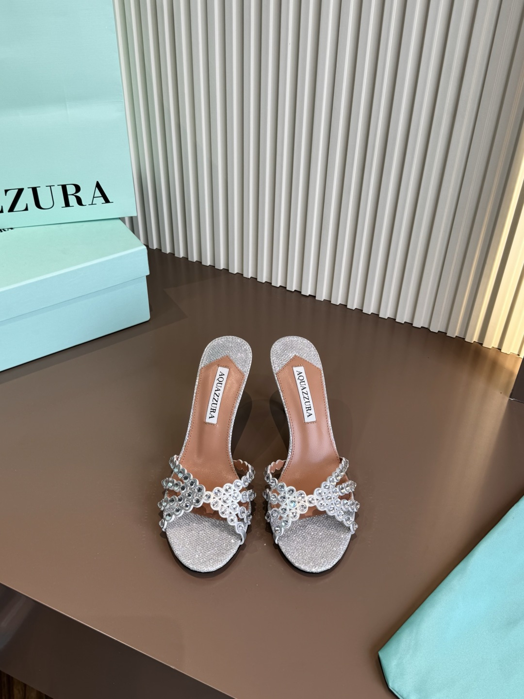 Aquazzura 拖鞋 燙鑽 PVC 羊皮 高跟