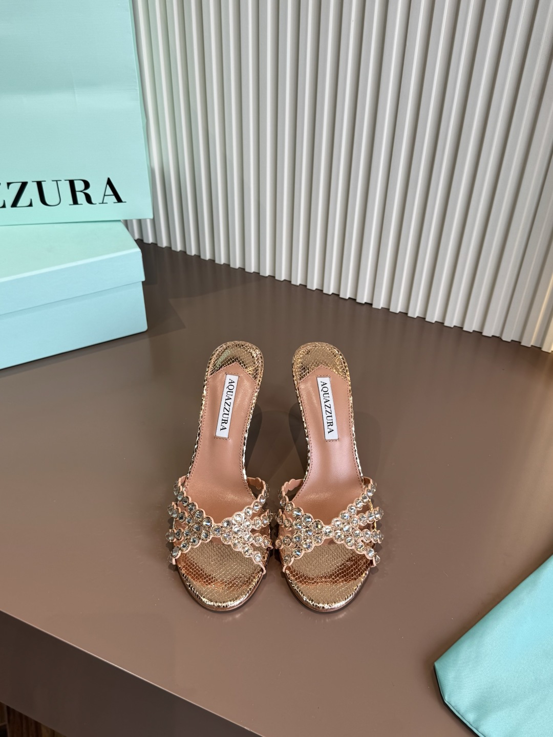 Aquazzura 高跟鞋 燙鑽 PVC 羊皮 拖鞋