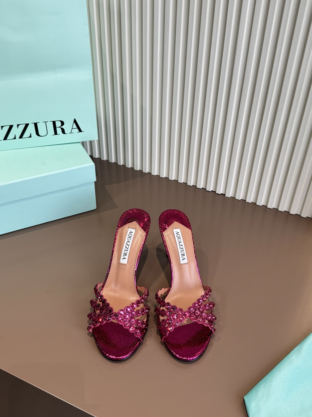 Aquazzura 拖鞋 燙鑽 PVC 羊皮 高跟