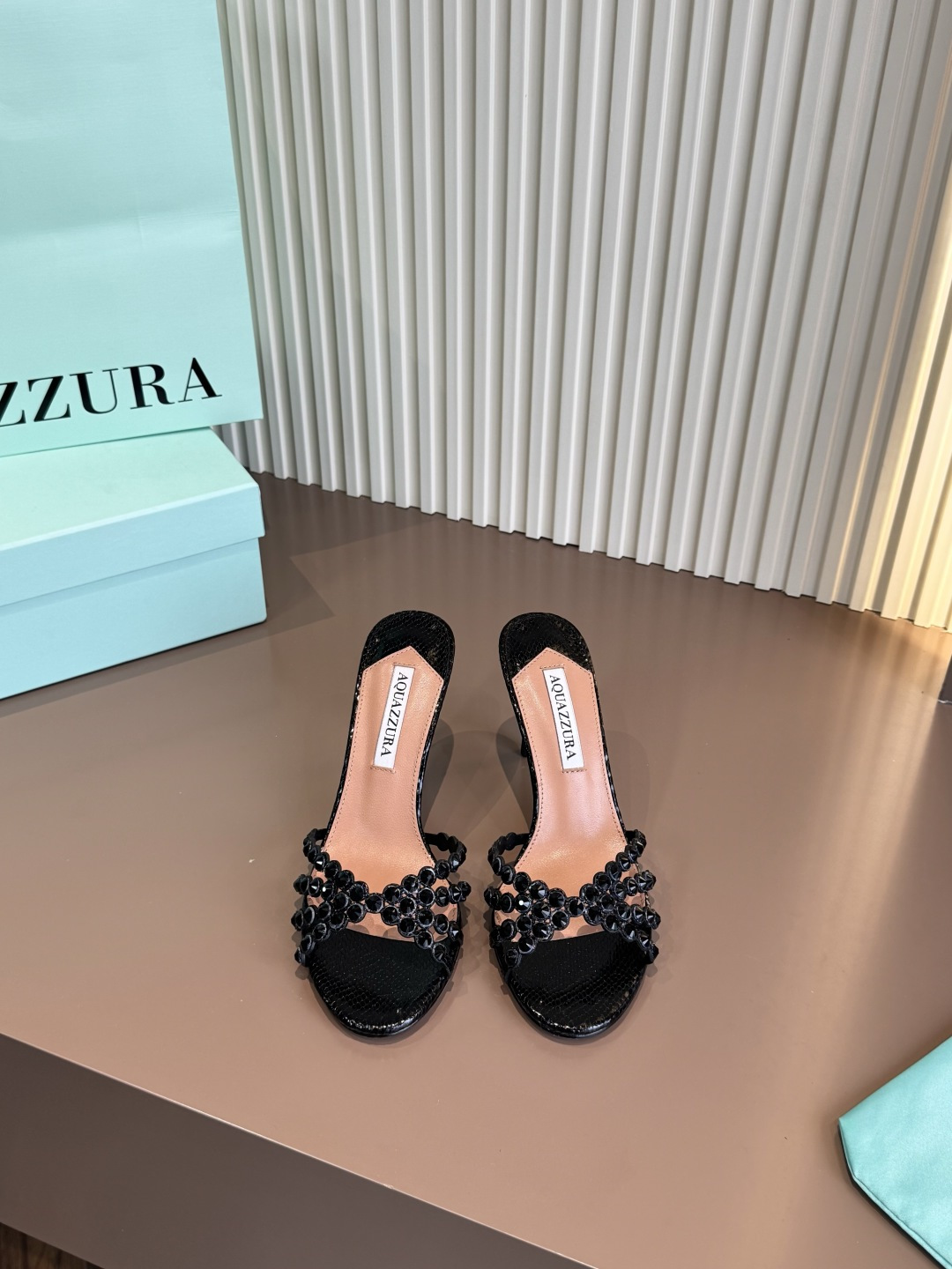 Aquazzura 拖鞋 燙鑽 PVC 羊皮 高跟