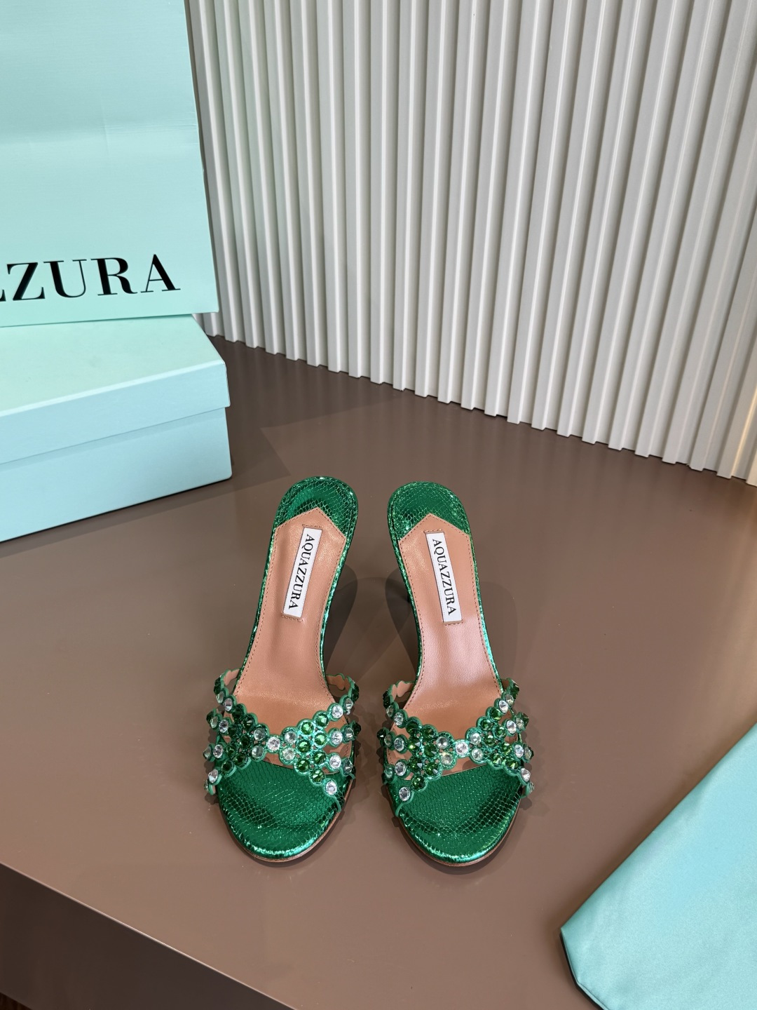 Aquazzura 拖鞋 燙鑽 PVC 綠色 高跟