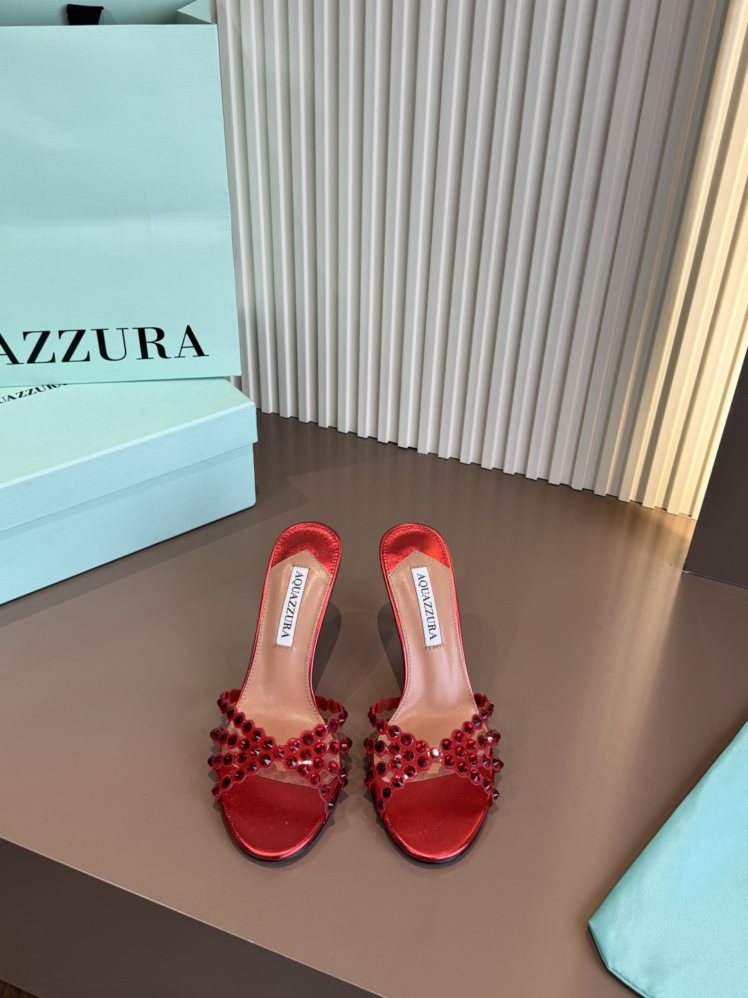 Aquazzura 拖鞋 燙鑽 PVC 紅色 高跟