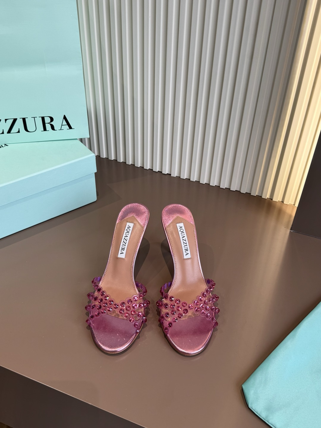 Aquazzura 拖鞋 燙鑽 PVC 羊皮 高跟